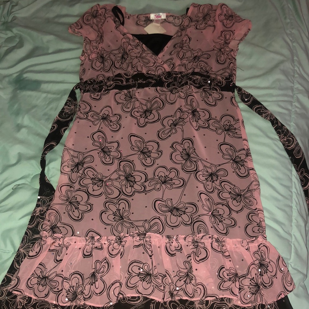 Justice Pink and Black Floral Midi Dress